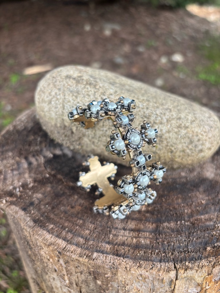 Cabi Gold And White Pearl Cross Cuff Bracelet 28$